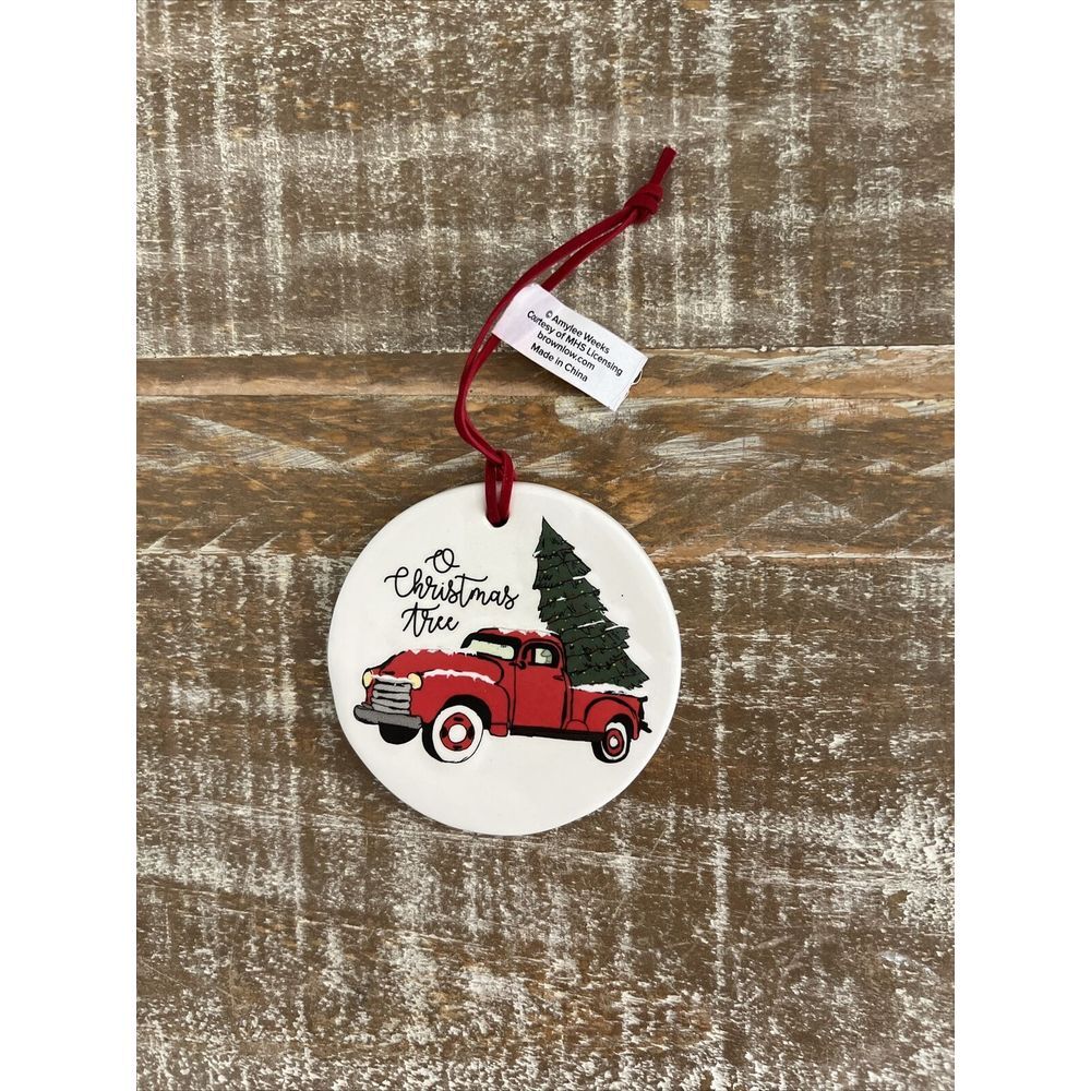 Ceramic Porcelain Christmas Ornament Round " O Christmas Tree Amy Lee Weeks‎